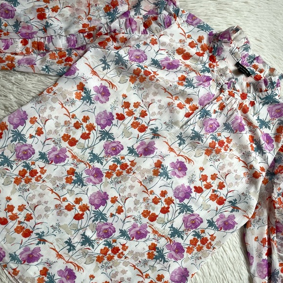 Womens Ann Taylor ruffle split neck top Floral print top - Picture 5 of 16